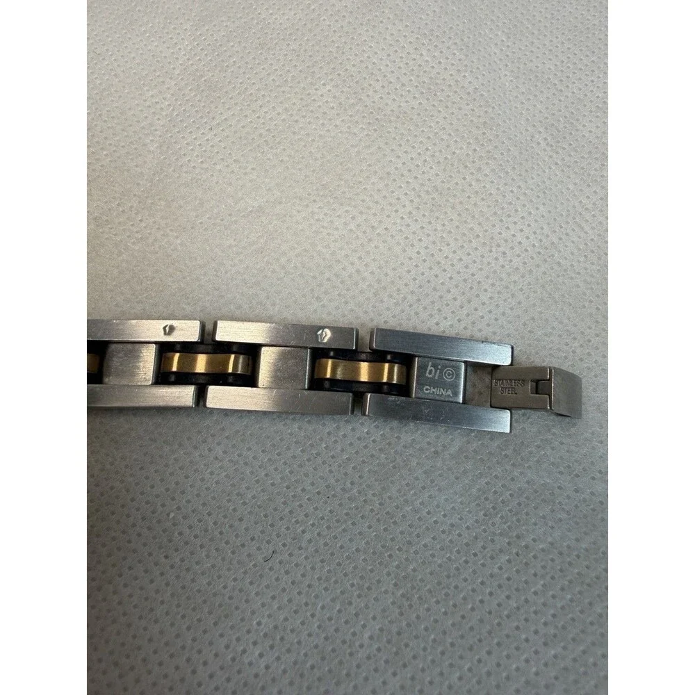 BI Baroni Stainless Steel Men's Link Bracelet  Band Two Tone Silver Gold